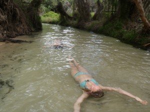 Kenna floating down the water in Eli Creek on Fraser Island
