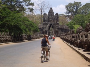 Biking through the gates of Angkor Thom