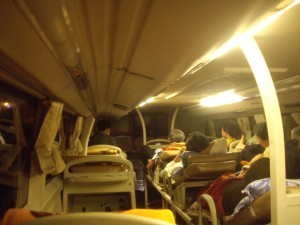 The sleeper bus, with 3 rows of beds