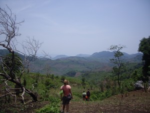 Hiking through the mountainous terrain on the way to the remote hill tribes